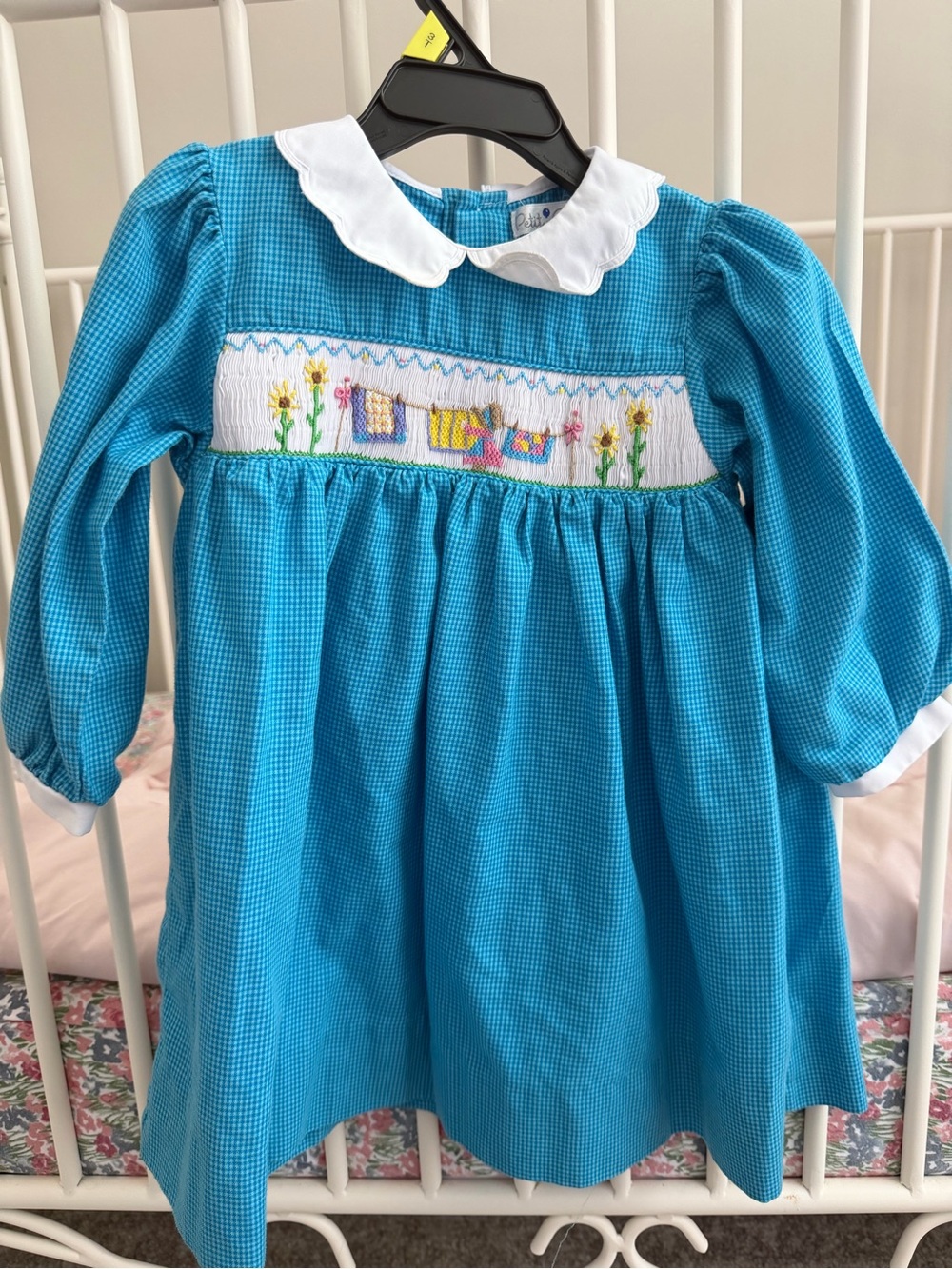 Petit Ami Turquoise Blue Smocked Dress with White Peter Pan Collar